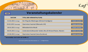 Screenshot des Veranstaltungskalenders der KMFB e.V.